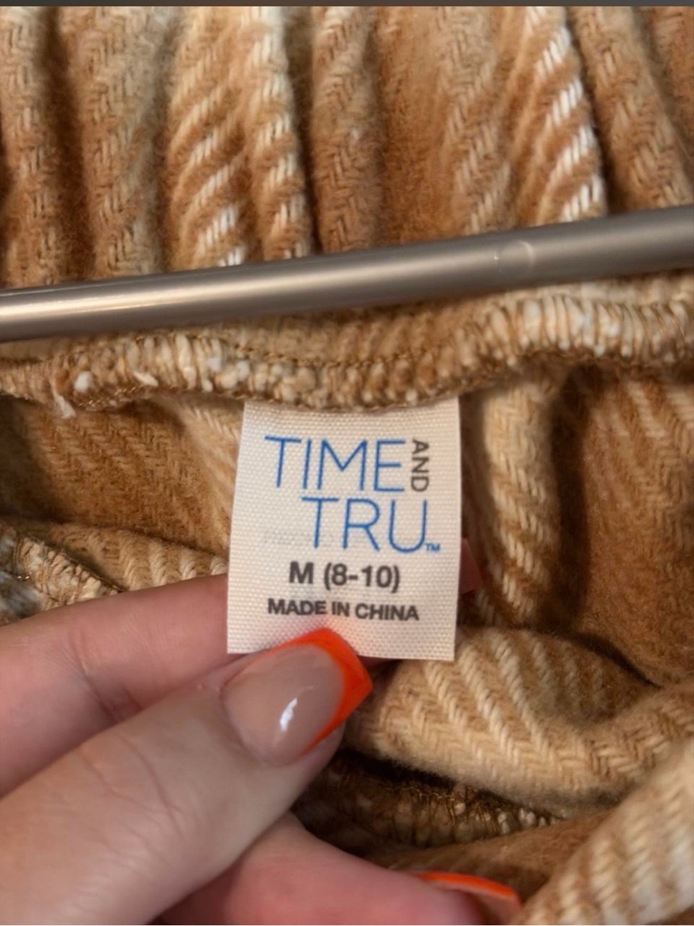Time and Tru Tan and Cream Plaid Asymmetrical Fringe Midi Skirt - Picture 4 of 4
